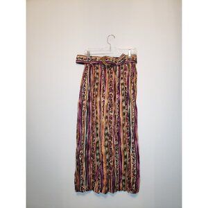 Vtg Intriguing Threads Womens L Midi Skirt Stripe Orange Purple Belted Boho
